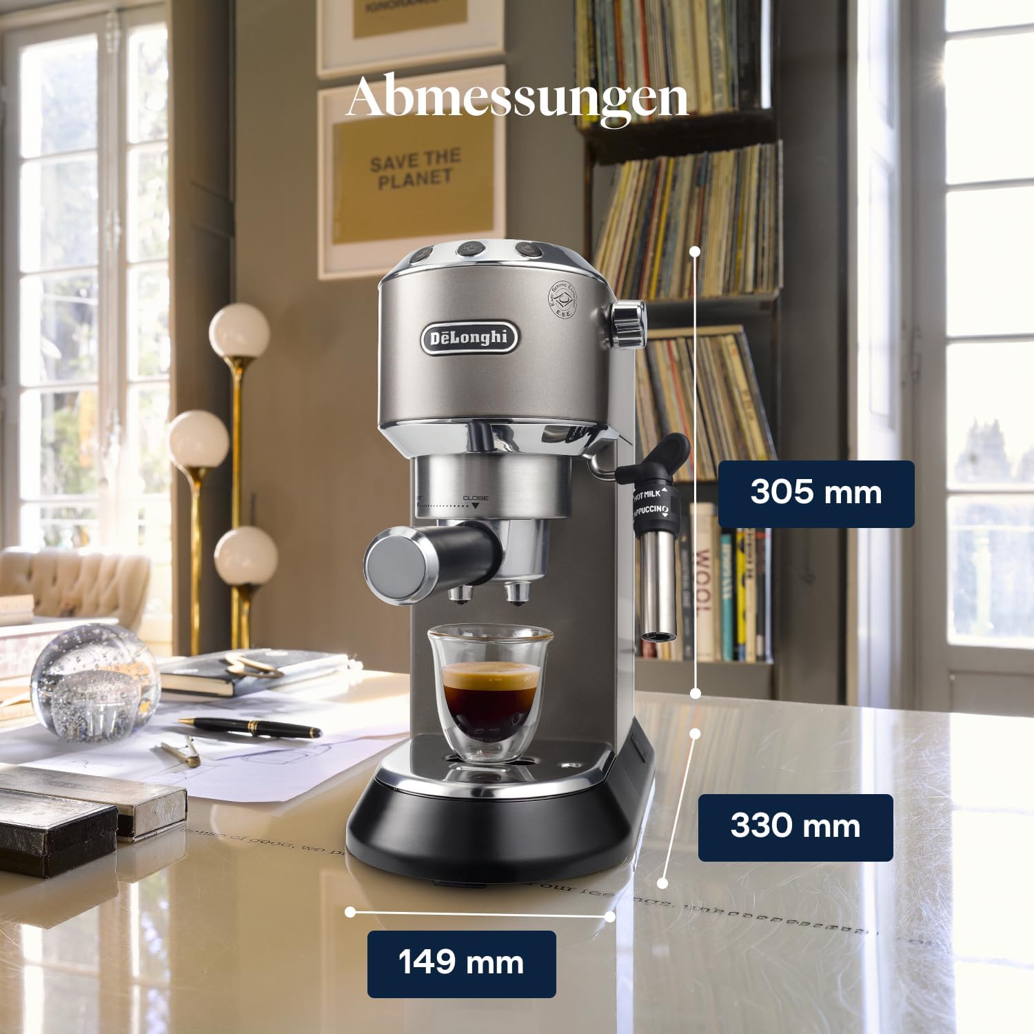 De'Longhi Dedica Style - Espressomaschine mit Manuellem Milchaufschäumer
