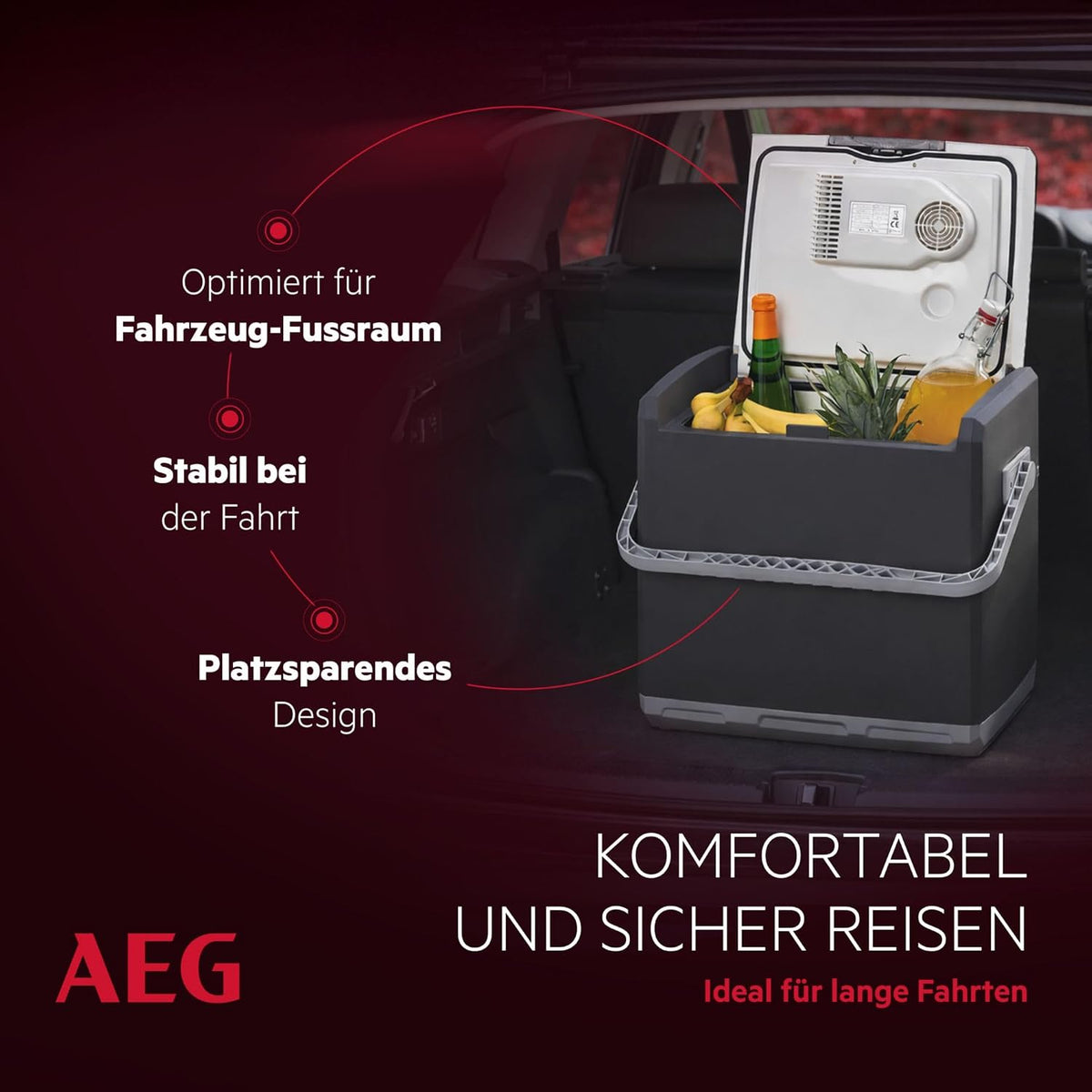 AEG Automotive 28 Litre Thermoelectric Cool Box, 12 / 230 V for Cars and Mains Outlets, Red