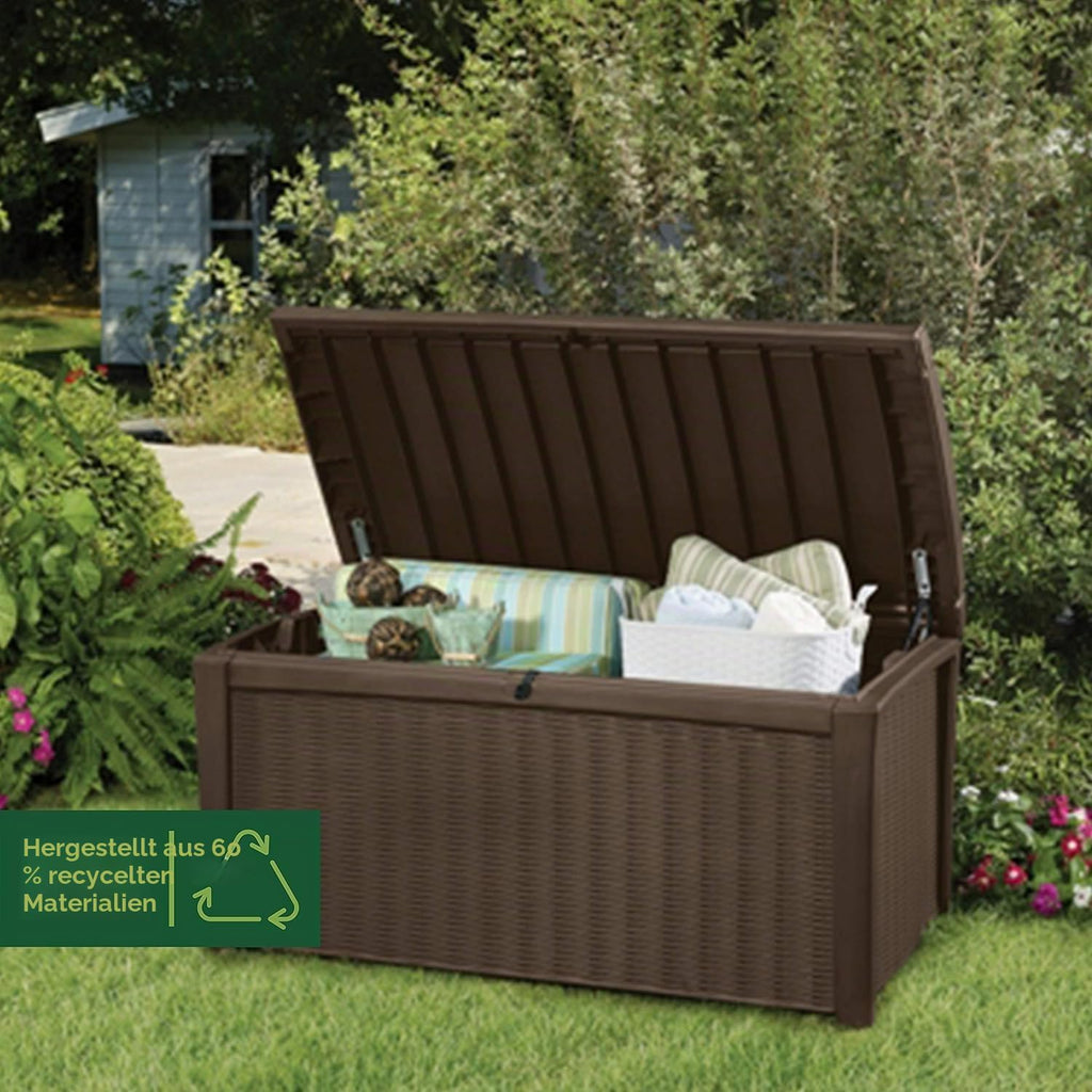 Keter Kissenbox Borneo, Braun, 416L Fassungsvermögen, Außenmaße: 130x70x63cm, Auflagenbox wasserdicht und wetterfest, für Outdoor geeignet, Keterbox