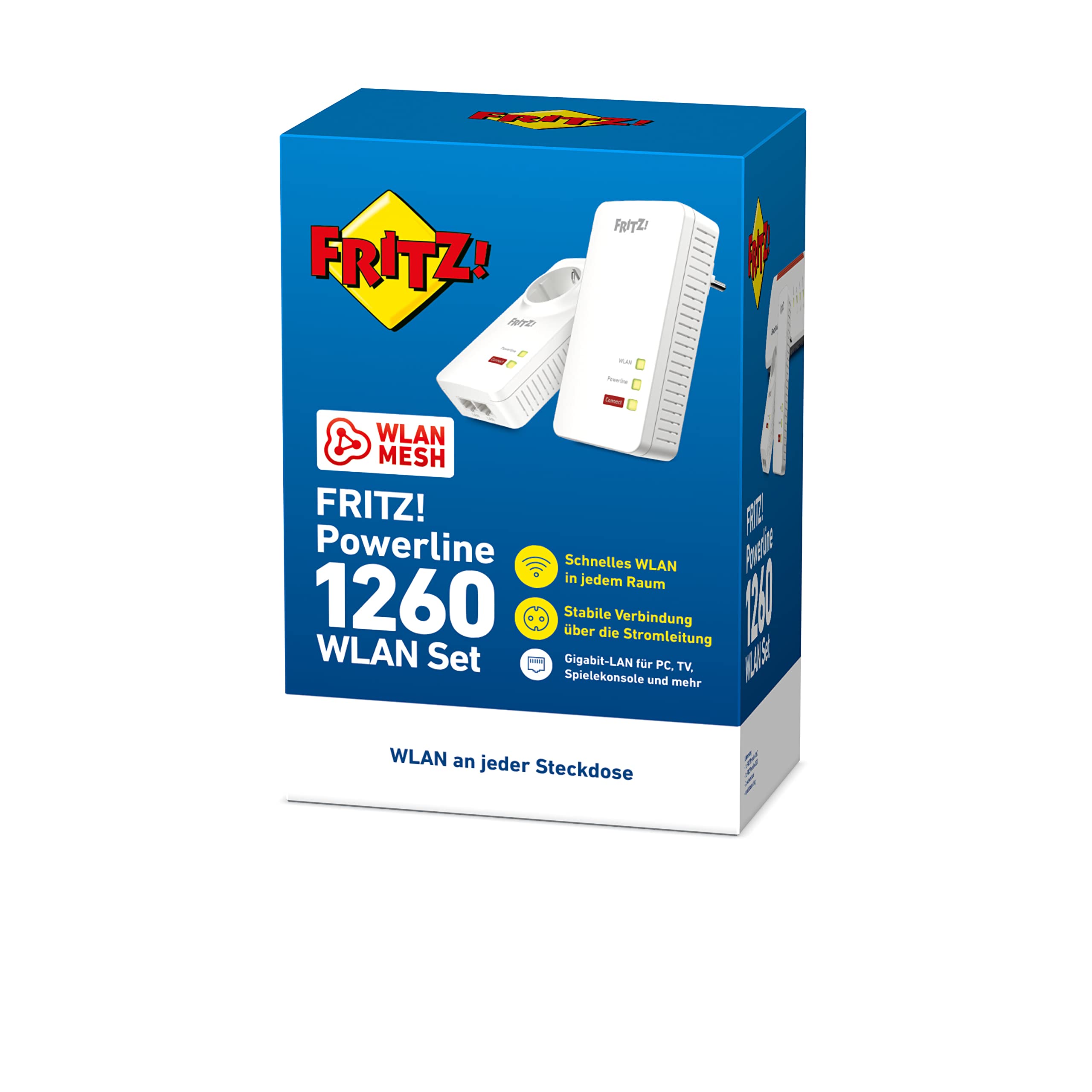 FRITZ!Powerline 1260/1220 Set – WLAN & 1.200 MBit/s für Streaming & NASo