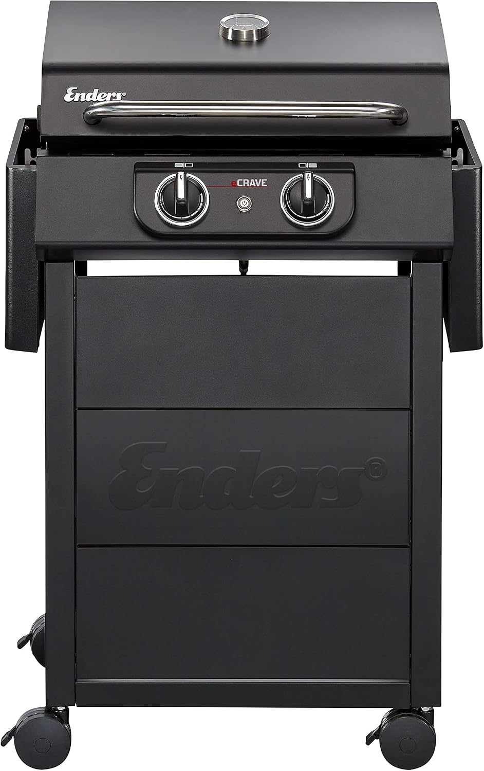 Enders® Elektrogrill eCRAVE 2, mit Gussrost, Grillwagen mit viel Stauraum, SIMPLE CLEAN™ Reinigungssystem, 2 leistungsstarke Heizelemente, formstabile Garhaube mit integriertem Thermometer #97116