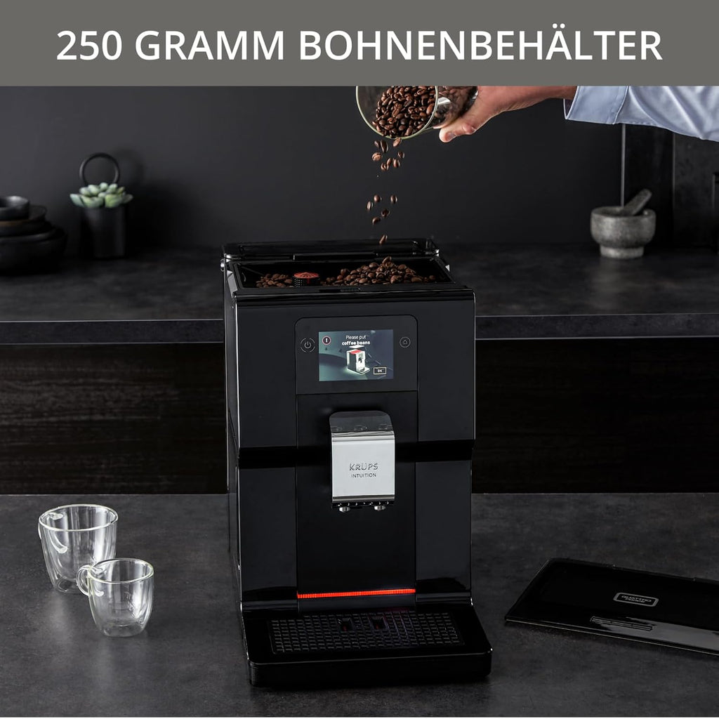 Krups Intuition Preference Kaffeevollautomat mit Smartphone-ähnlicher Bedienung, 3.5" Farb-Touchscreen, Smart Slide Technology, intuitives Lichtsystem, 11 Getränke, Milchbehälter, EA873810