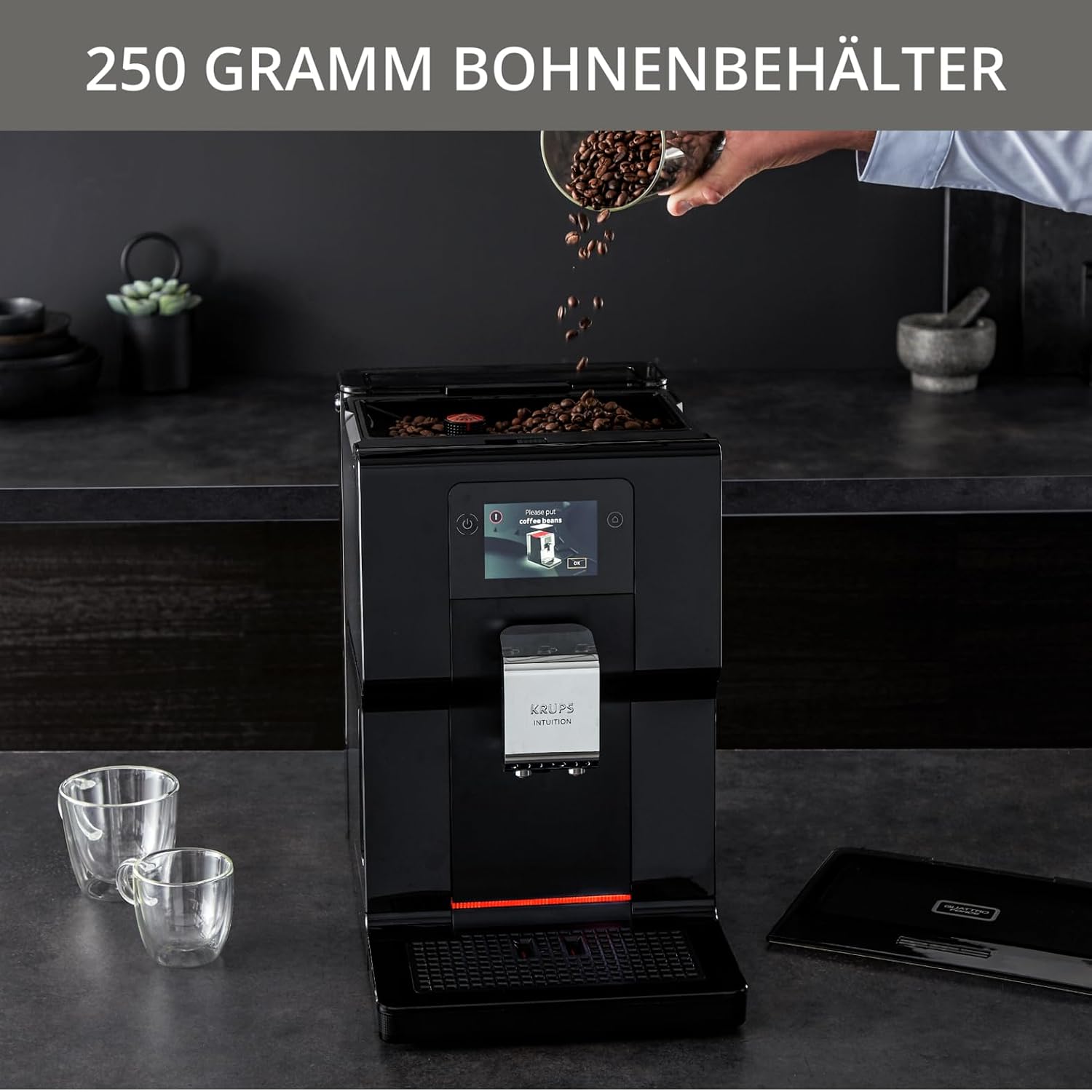Krups Intuition Preference Kaffeevollautomat mit Smartphone-ähnlicher Bedienung, 3.5" Farb-Touchscreen, Smart Slide Technology, intuitives Lichtsystem, 11 Getränke, Milchbehälter, EA873810