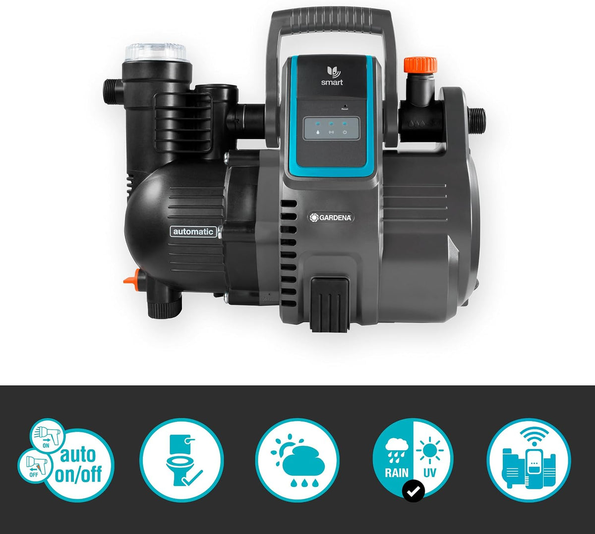 Gardena smart Pressure Pump: Hauswasserautomat via App/Tablet steuerbar, Fördermenge 5000 l/h, wartungsfrei, integrierter Vorfilter, 8 m max. Ansaughöhe, Trockenlaufsicherung (19080-20)