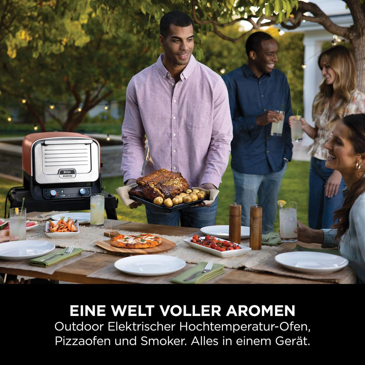 Ninja Woodfire Outdoor-Ofen, 8-in-1-Pizza- Ofen, BBQ-Smoker mit Bratrost