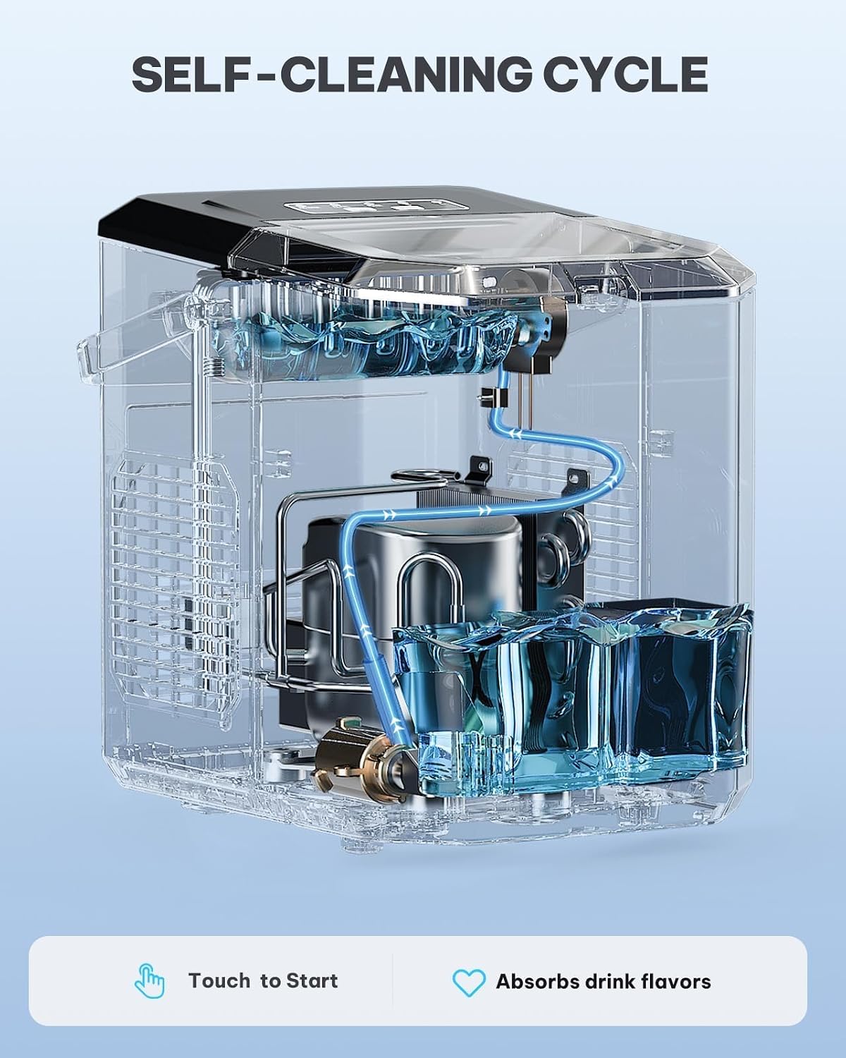 Silonn Ice Cube Machine with Handle Ice Cube Basket - Portable & Self-Cleaning, Mini Ice Maker 9 Ice Cubes / 6 Minutes 12 kg/day, Easy to Remove Ice Cubes and Use Anywhere