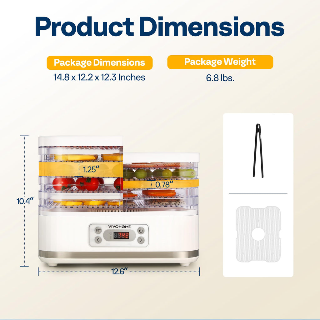 VIVOHOME Dörrautomat mit 8 Einlegefächern 400W BPA frei Dörrgerät mit Temperaturregler von 35°C bis 70°C inkl.72H Timer und Rezept für Fleisch,Obst,Haustier-Leckereieneo