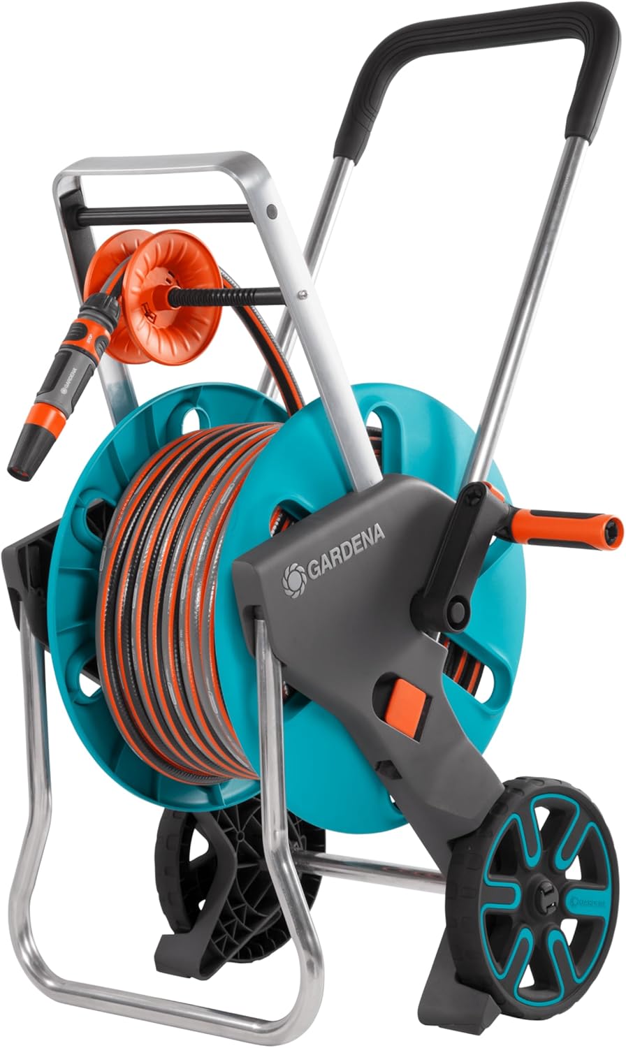 Gardena CleverRoll M Easy Set: Schlauchwagen mit bis zu 60 m Kapazität, besonders standfest, mit komfortabler Schlauchführung in robustem Metallrahmen, Nachtropfstopp (18517-20)