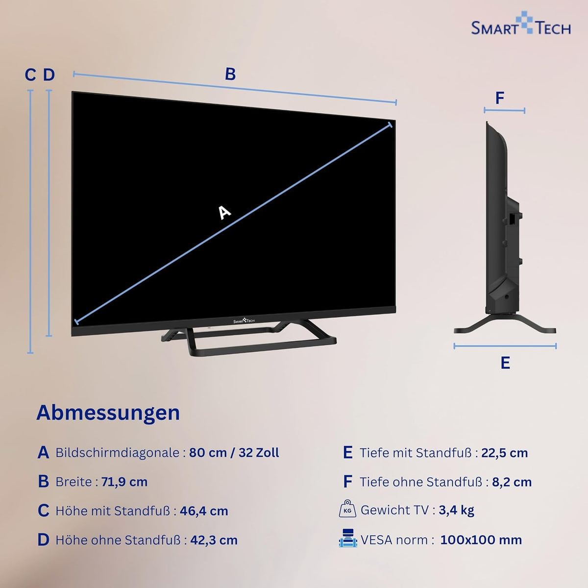 Smart Tech 32HN01V3 Fernseher 32 Zoll (80 cm) LED TV mit HD-Ready Auflösung