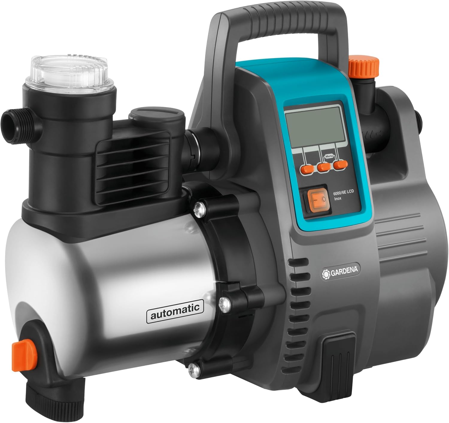 Gardena Premium Hauswasserautomat 6000/6E LCD Inox: Hauswasserpumpe mit 6000 l/h Fördermenge, 1300 W Motor, mit LC-Display, Pumpengehäuse aus rostfreiem hochwertigem Edelstahl (1760-20)