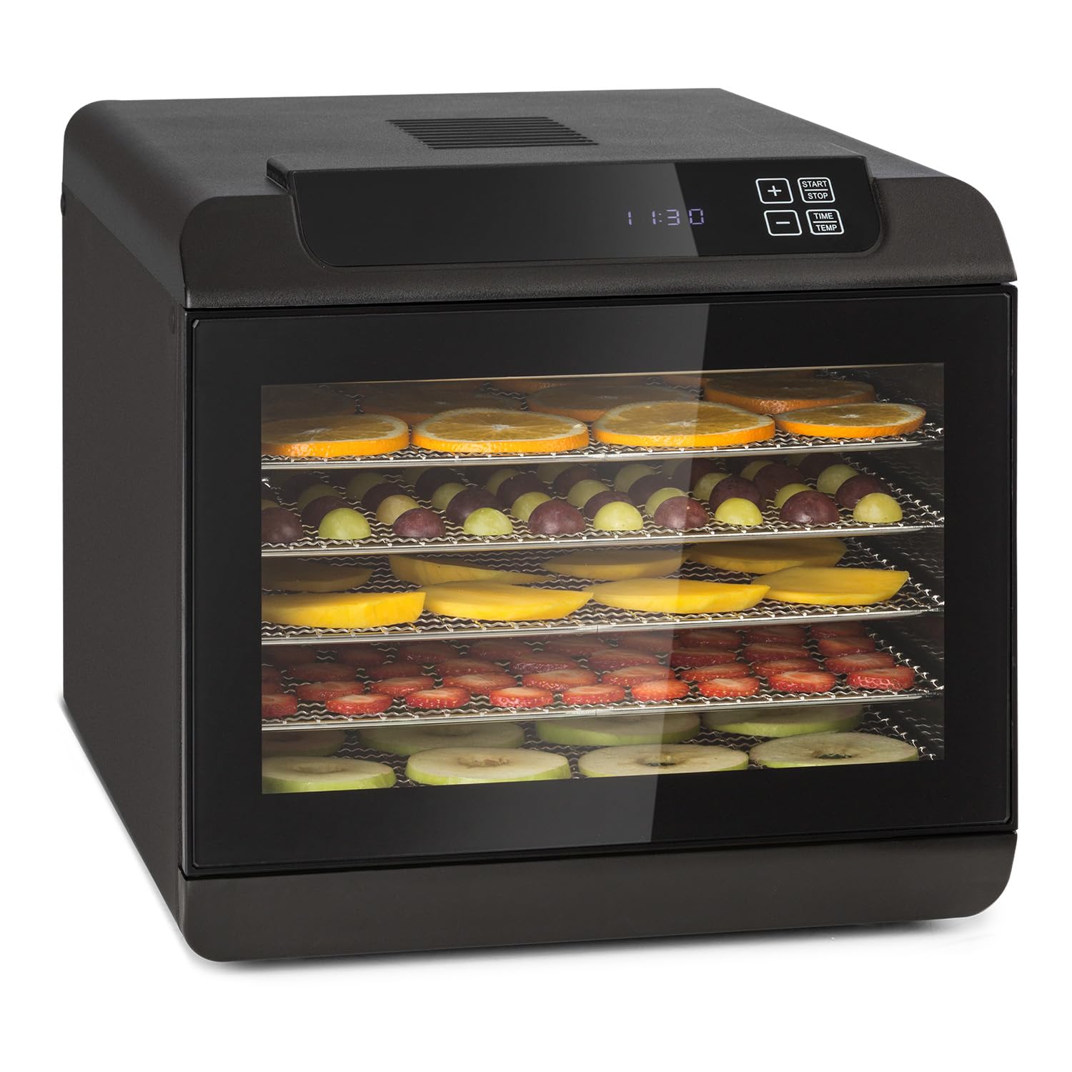 Klarstein Arizona Jerky Dörrautomat - Dörrgerät, Dehydrator, trocknet Obst, Fleisch und Früchte, 500 Watt, 35-70°C, 6 spülmaschinenfeste Einlagefächer, kurze Trockenzeit, Touch-Display, schwarzo