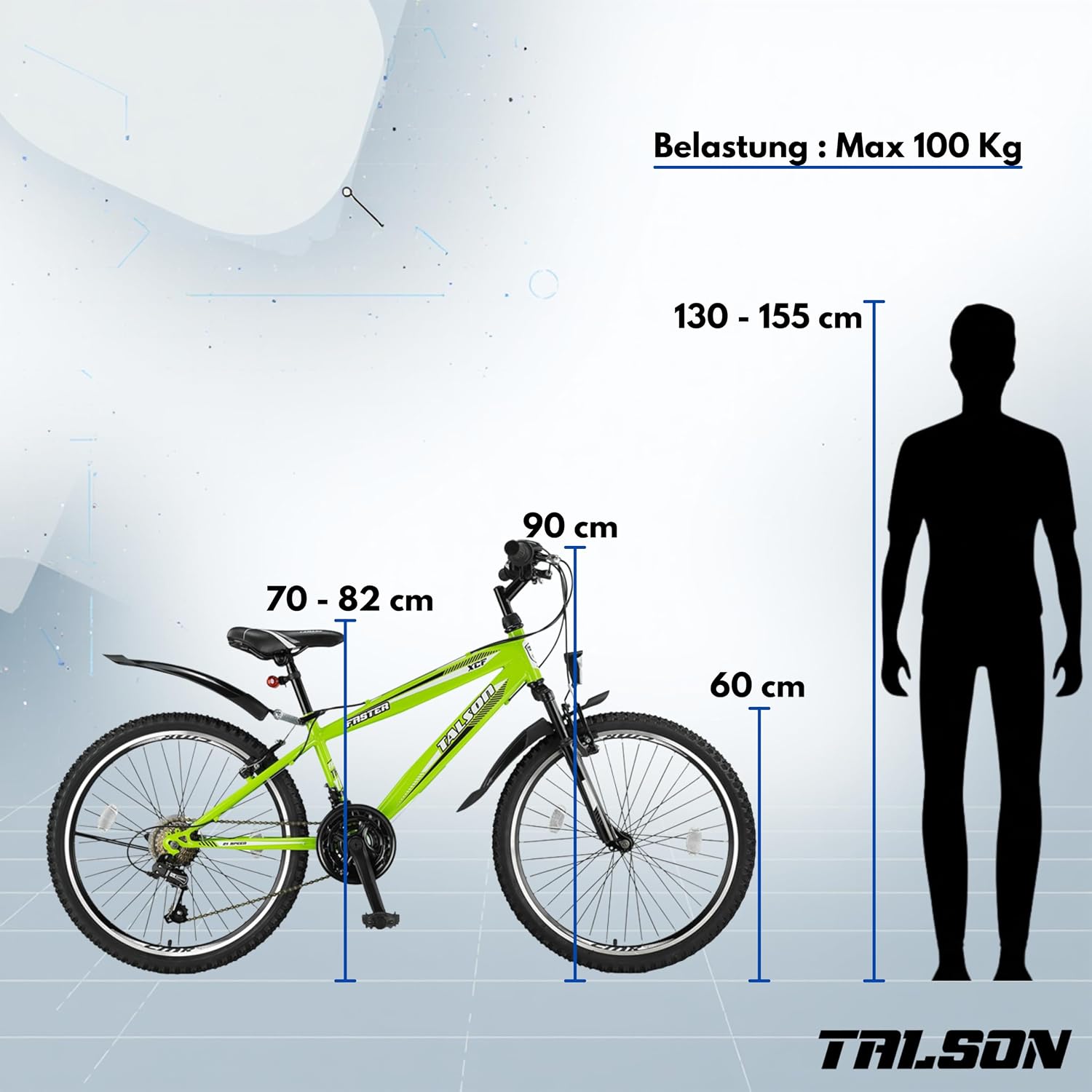 Talson 24 Zoll Mountainbike Fahrrad mit Gabelfederung & Beleuchtung 21-Gang Shimano FSTR Grün