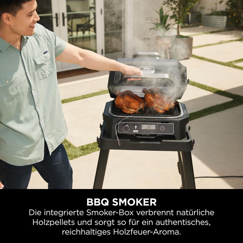 Ninja Woodfire Pro XL Elektrogrill, Holzfeuer-Pellets, wetterfest, OG850EU