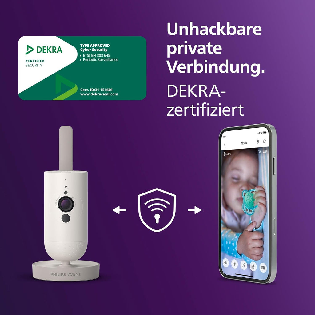 Philips AVENT Connected Baby Monitor with Camera and WiFi, High-Quality HD Camera, Infrared Night Vision Function, Scream Detection, Intercom Function, DEKRA Certified Private and Safe, SCD951/26