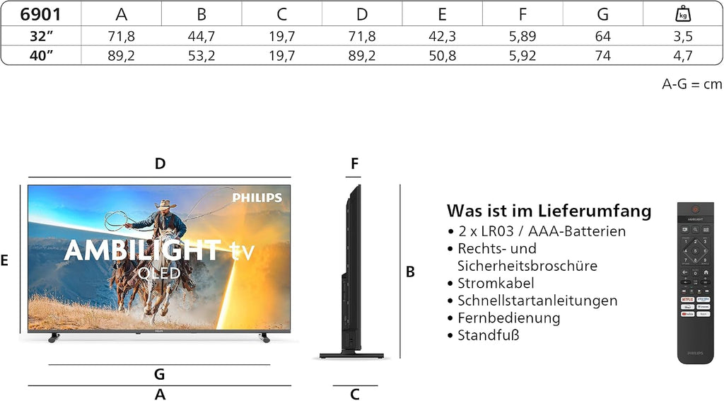 PHILIPS Ambilight TV 40PQS6901/12 40 Zoll FHD QLED Smart-TV