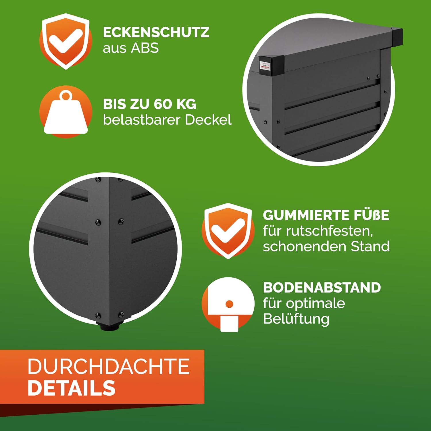 Gardebruk Gartenbox verschließbar, aus Metall, 385L, inkl. Handschuhe