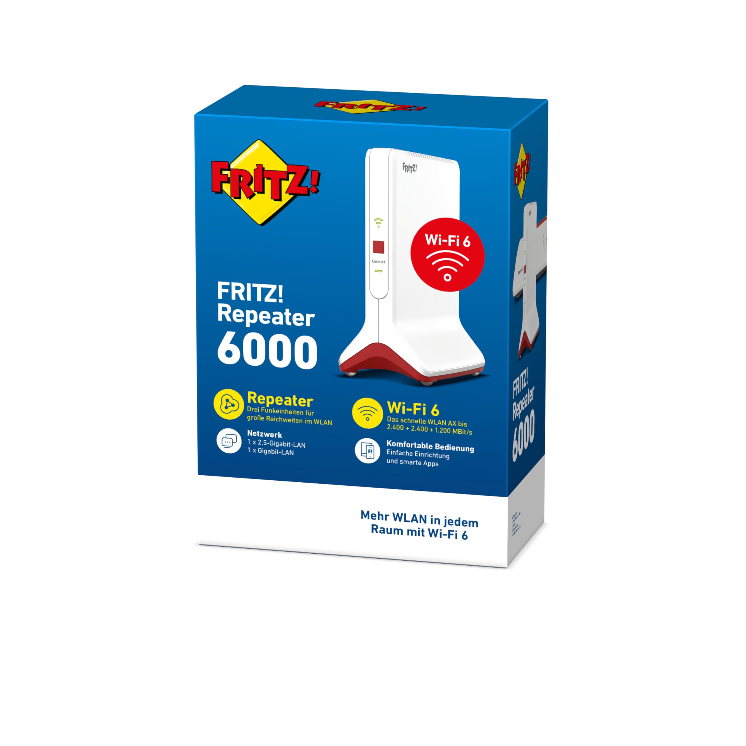 FRITZ!Repeater 6000 – Wi-Fi 6 Tri-Band Repeater mit bis zu 6.000 MBit/s & 2.5-LANo