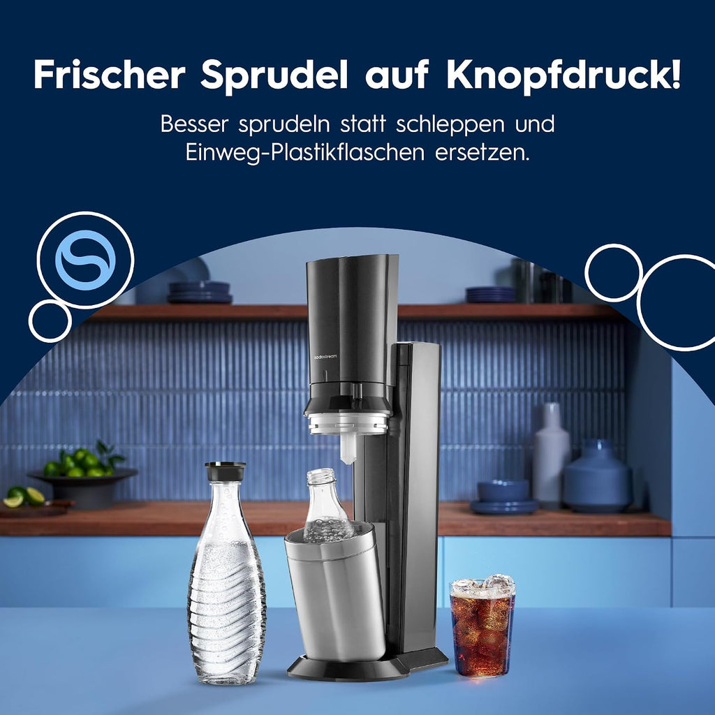 SodaStream CRYSTAL 3.0 Wassersprudler - 2x 0,7L Glaskaraffe & CO2-Zylinder