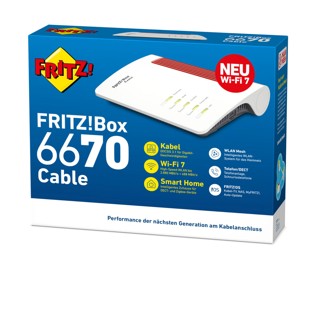 FRITZ!Box 6670 Cable – Wi-Fi 7 Kabelrouter mit DOCSIS 3.1, Zigbee & 2.5-Gbit-LANo