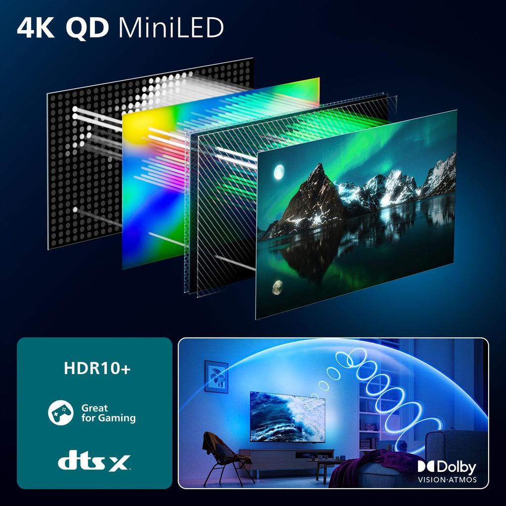 PHILIPS Ambilight 55MLED910 Mini LED 4K Smart TV - 55 Zoll Display mit P5 Perfect Picture Engine Ultra HD, Titan OS, Dolby Vision Und Dolby Atmos Sound
