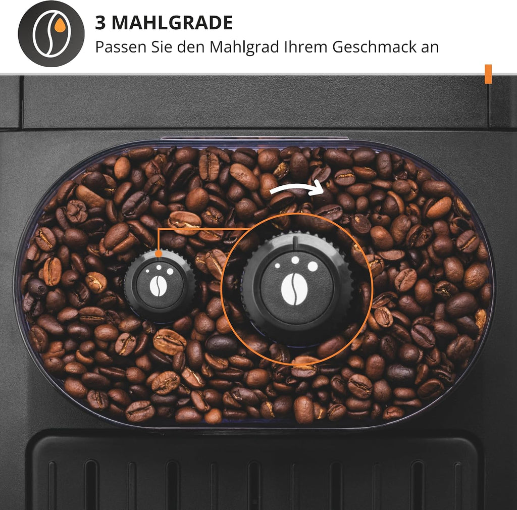 KRUPS Arabica Picto Kaffeevollautomat, kompaktes Design, einfache Bedienung, intuitiv einstellbarer Drehregler, Milchschaumdüse, 2-Tassen-Funktion, Kaffeemaschine, Schwarz, EA810870