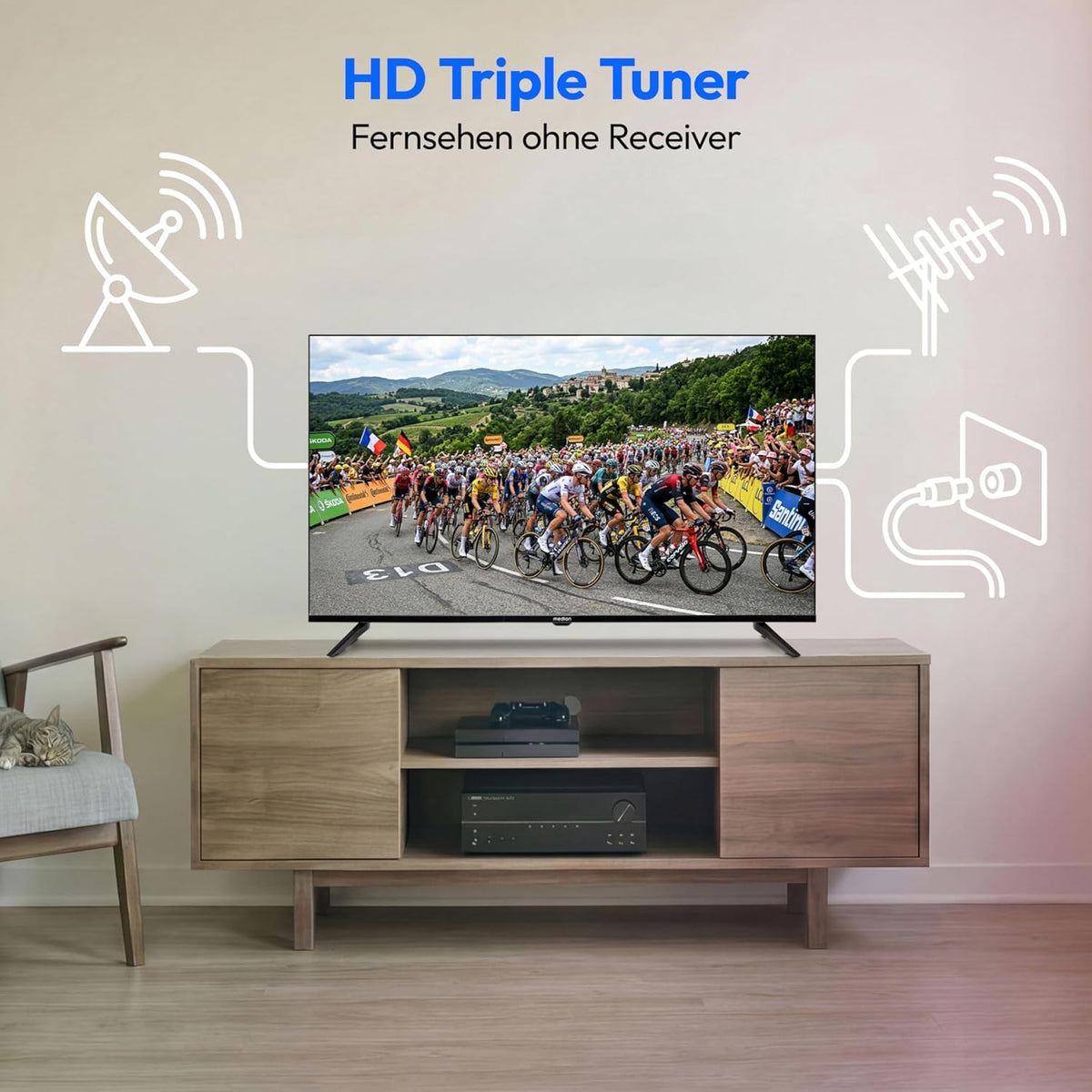 MEDION 100,3 cm (40 Zoll) Full HD Fernseher (Triple Tuner Receiver DVB-T2 DVB-C DVB-S2, 2 x HDMI, USB, Sleeptimer, Mediaplayer, VESA, CI+, MD 840002)