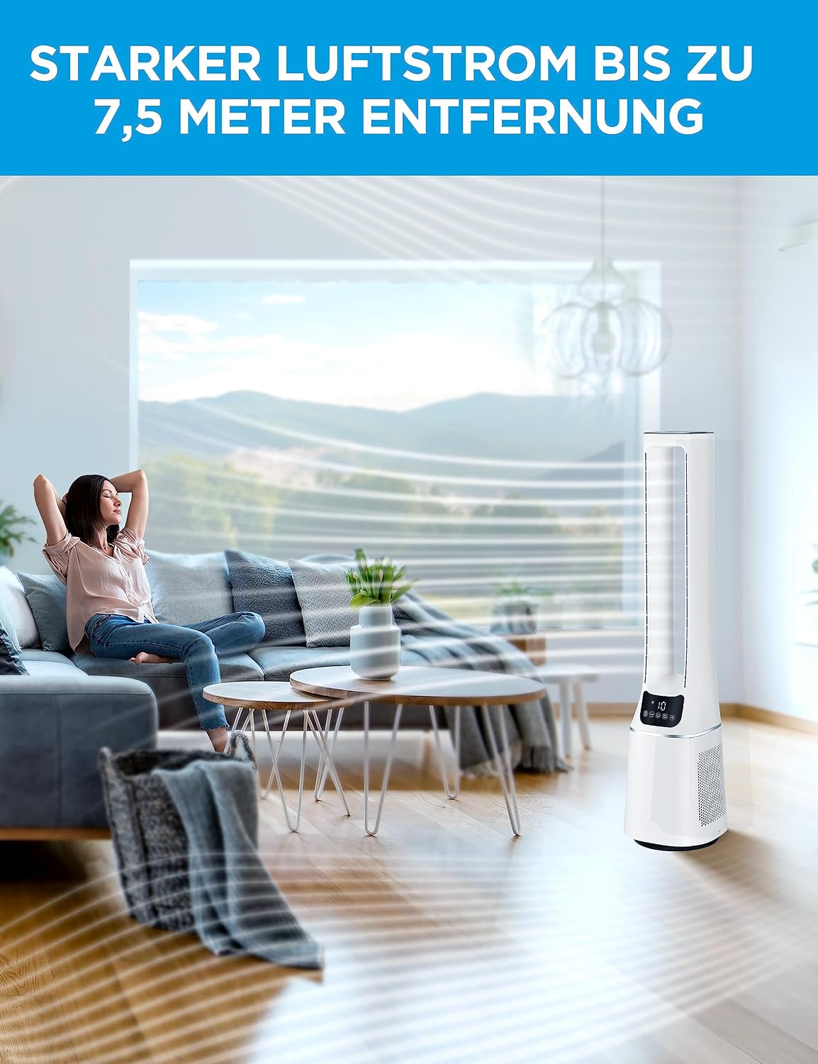 Midea MFP-120 (WH) 2 in 1 Turmventilator Leise 38dB Luftreiniger CADR 120 für 47.6 ㎡ LED Display Fernbedienung Oszillation 12H Timer Weiß | CADR 120, 47,6qm, 38dB Leise, LED Display, Fernbedienung, Oszillation, 12H Timer