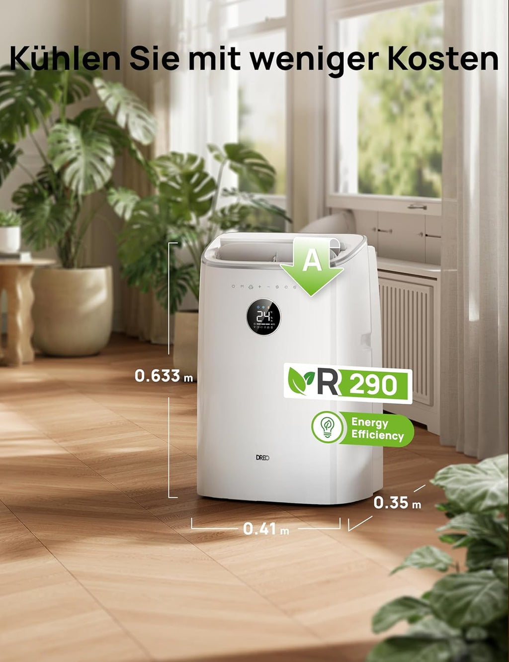 DREO Klimaanlage Mobil, 7.500 BTU Mobiles Klimagerät für Schlafzimmer & Büro, 3-in-1 Kühlen/Ventilieren/Entfeuchten, App-/Sprachsteuerung/Fernbedienung, drainagefrei, Fenster-Set, 2,5 L/h, AC318S