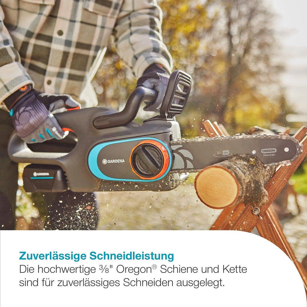 Gardena Akku-Kettensäge PowerSaw 250/18V P4A solo: Oregon Kette, Ergonomisch, Geräuscharm, Kettenbremse, Kabellos (14790-55)