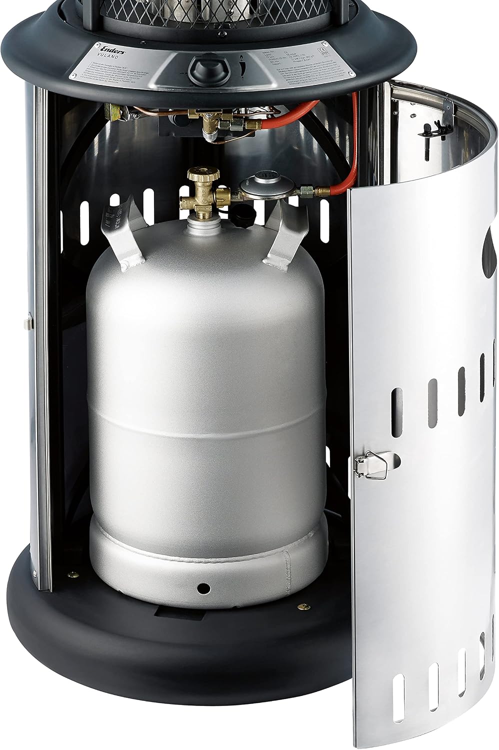 Enders® Terrassenfeuer Gas VULANO, 5589, Vormontiert mit stufenloser Regulierung, höhenverstellbar, Transport-Räder, Umkippsicherung, Silber