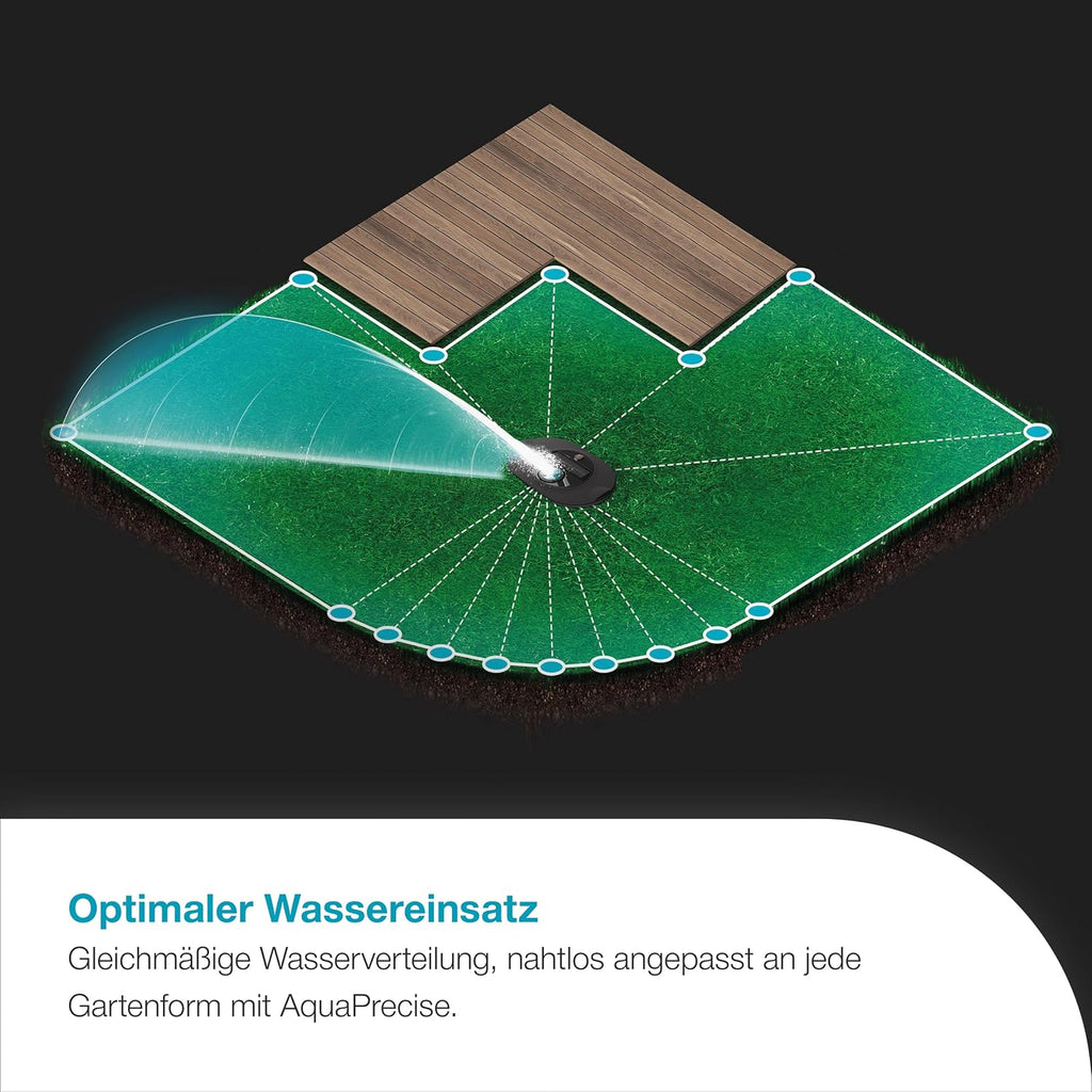 Gardena AquaPrecise, Pipeline Bewässerungssystem für Rasenflächen bis zu 320 m²: solarbetrieben, gleichmäßige Wasserverteilung, für jede Gartenform, Bluetooth, unterirdische Installation (16001-20)