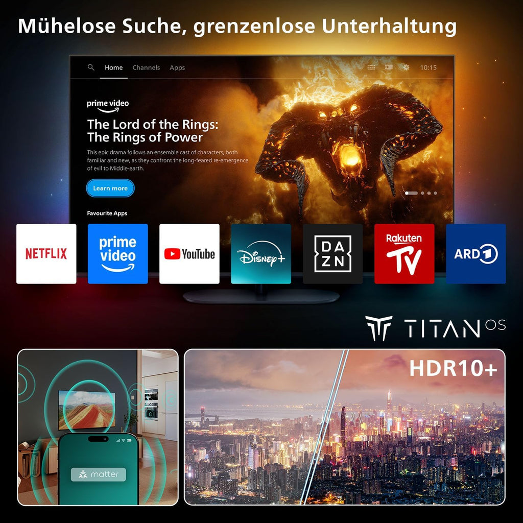 Philips 55PUS7800 4K QLED Smart TV - 55 Zoll Display mit Pixel Precise Ultra HD, Titan OS Plattform und Dolby Atmos Sound - Funktioniert mit Alexa und Google Sprachassistent