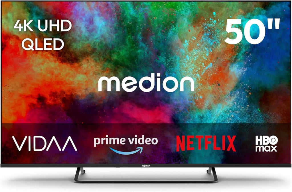 MEDION 125,7 cm (50 Zoll) QLED Fernseher (Smart-TV, Dolby Vision HDR, HBO Max, MagentaTV, Prime Video, Disney+, DAZN, Paramount+, Dolby Atmos, VIDAA Store, PVR, Bluetooth, MD 850602)