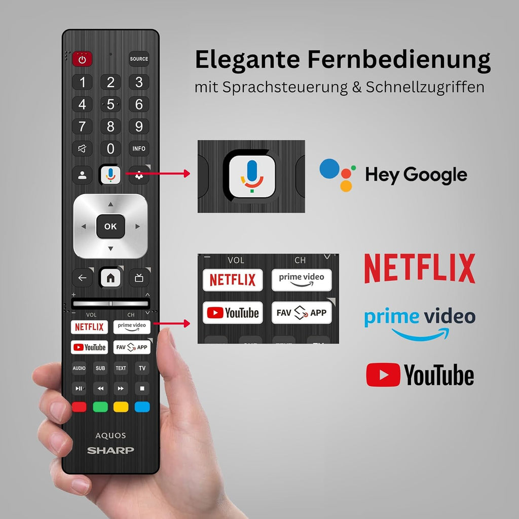 SHARP 43HR7765E QLED Fernseher 43 Zoll Google TV 4K UHD Smart TV 144Hz HDR