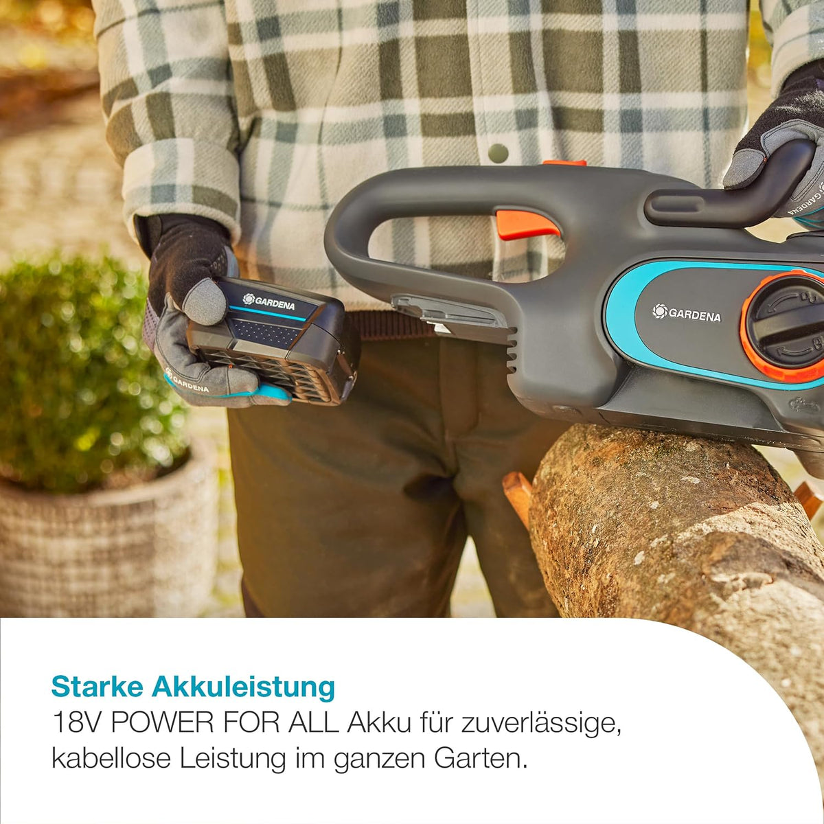 Gardena Akku-Kettensäge PowerSaw 250/18V P4A solo: Oregon Kette, Ergonomisch, Geräuscharm, Kettenbremse, Kabellos (14790-55)