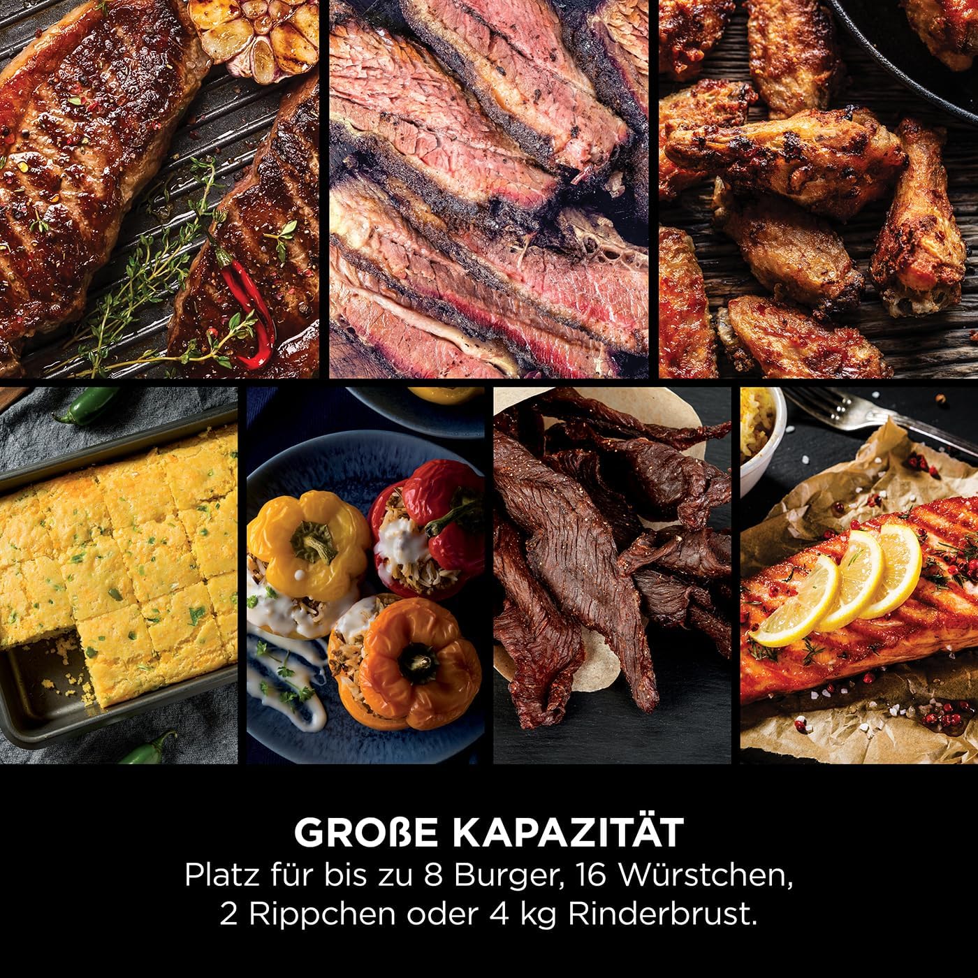 Ninja Woodfire Elektrogrill, Camping-Grill mit Smoker-& Heißluftfritteuse, 7-in-1-Outdoor Grill, räuchern, braten, backen, wetterfest, antihaftbeschichtet, tragbar, Grau/Schwarz OG701EU