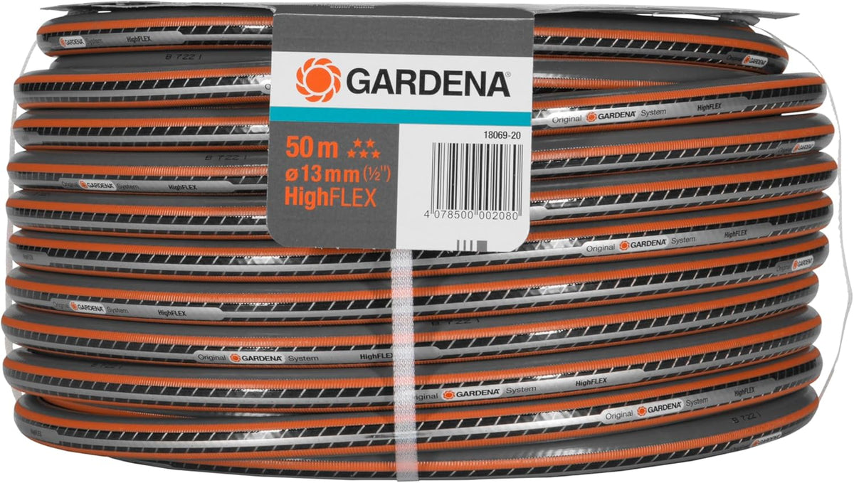 Gardena Comfort HighFLEX Schlauch 13 mm (1/2 Zoll), 50 m: Gartenschlauch mit Power-Grip-Profil, 30 bar Berstdruck, formstabil, UV-beständig, verpackt (18069-20), Grau/Orange