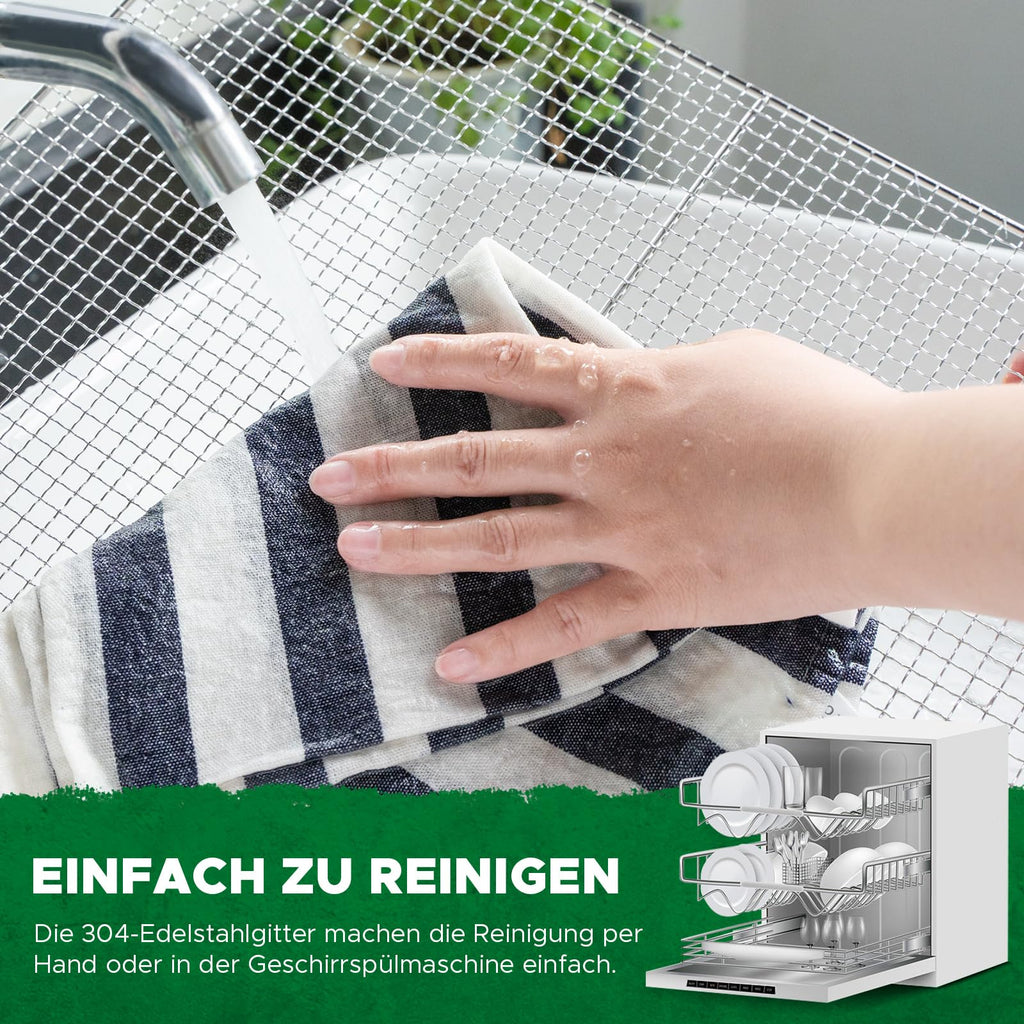 Kwasyo Dörrautomat Edelstahl DA 1000, XXL-Dörrfläche 1,8 m², Dörrgerät Temperatur einstellbar 30-90℃, LED-Display, 24 Std, BPA-frei, mit Rezeptheft, 10 Edelstahl-Dörrtablettso