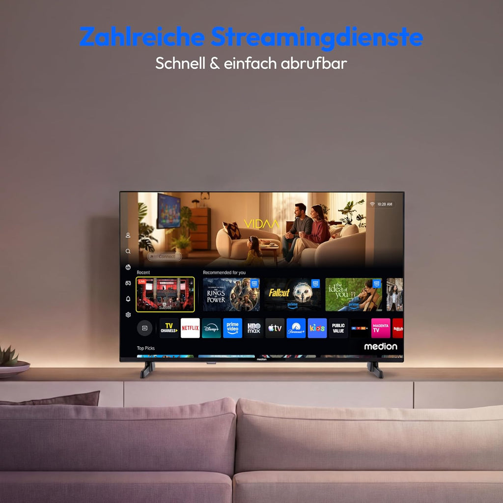 MEDION 100,3 cm (40 Zoll) Full HD Fernseher (Smart-TV, HDR, VIDAA Store, Netflix, Prime Video, Disney+, DAZN, Paramount+, HbbTV, PVR, Bluetooth, MD 840101)