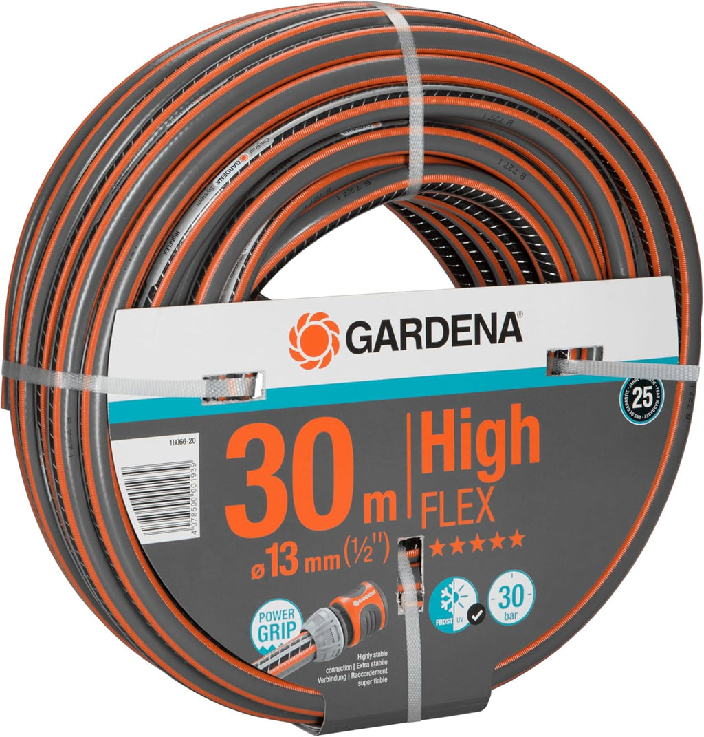 Gardena Comfort HighFLEX Schlauch 13 mm (1/2 Zoll), 30 m: Gartenschlauch mit Power-Grip-Profil, 30 bar Berstdruck, formstabil, UV-beständig (18066-20), grau, orange