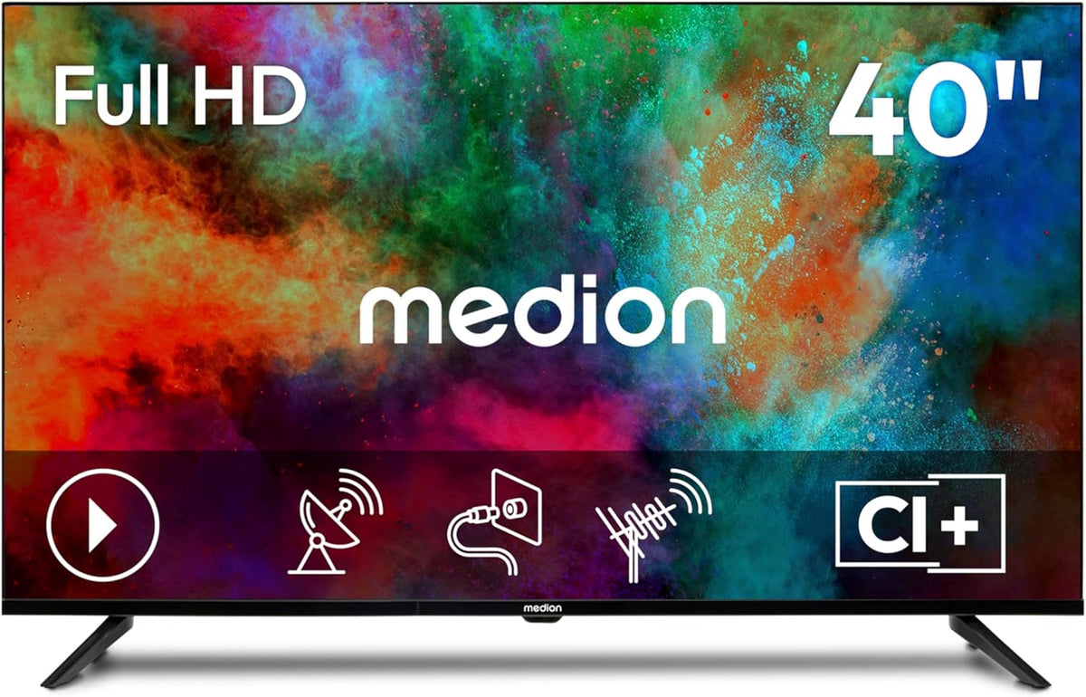 MEDION 100,3 cm (40 Zoll) Full HD Fernseher (Triple Tuner Receiver DVB-T2 DVB-C DVB-S2, 2 x HDMI, USB, Sleeptimer, Mediaplayer, VESA, CI+, MD 840002)