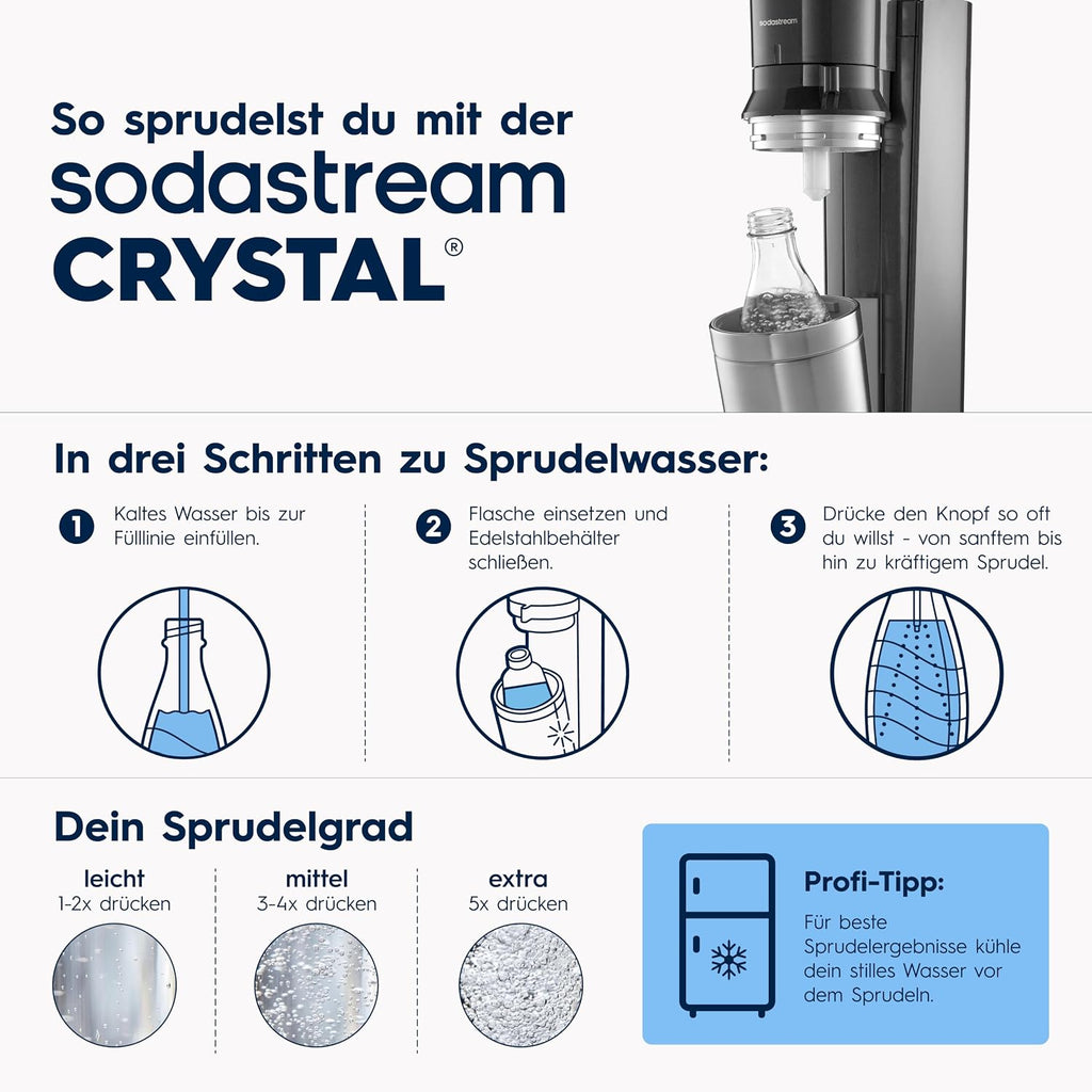 SodaStream CRYSTAL 3.0 Wassersprudler - 2x 0,7L Glaskaraffe & CO2-Zylinder