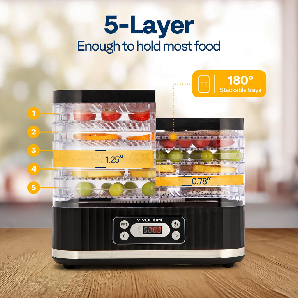VIVOHOME Dörrautomat mit 8 Einlegefächern 400W BPA frei Dörrgerät mit Temperaturregler von 35°C bis 70°C inkl.72H Timer und Rezept für Fleisch,Obst,Haustier-Leckereieneo