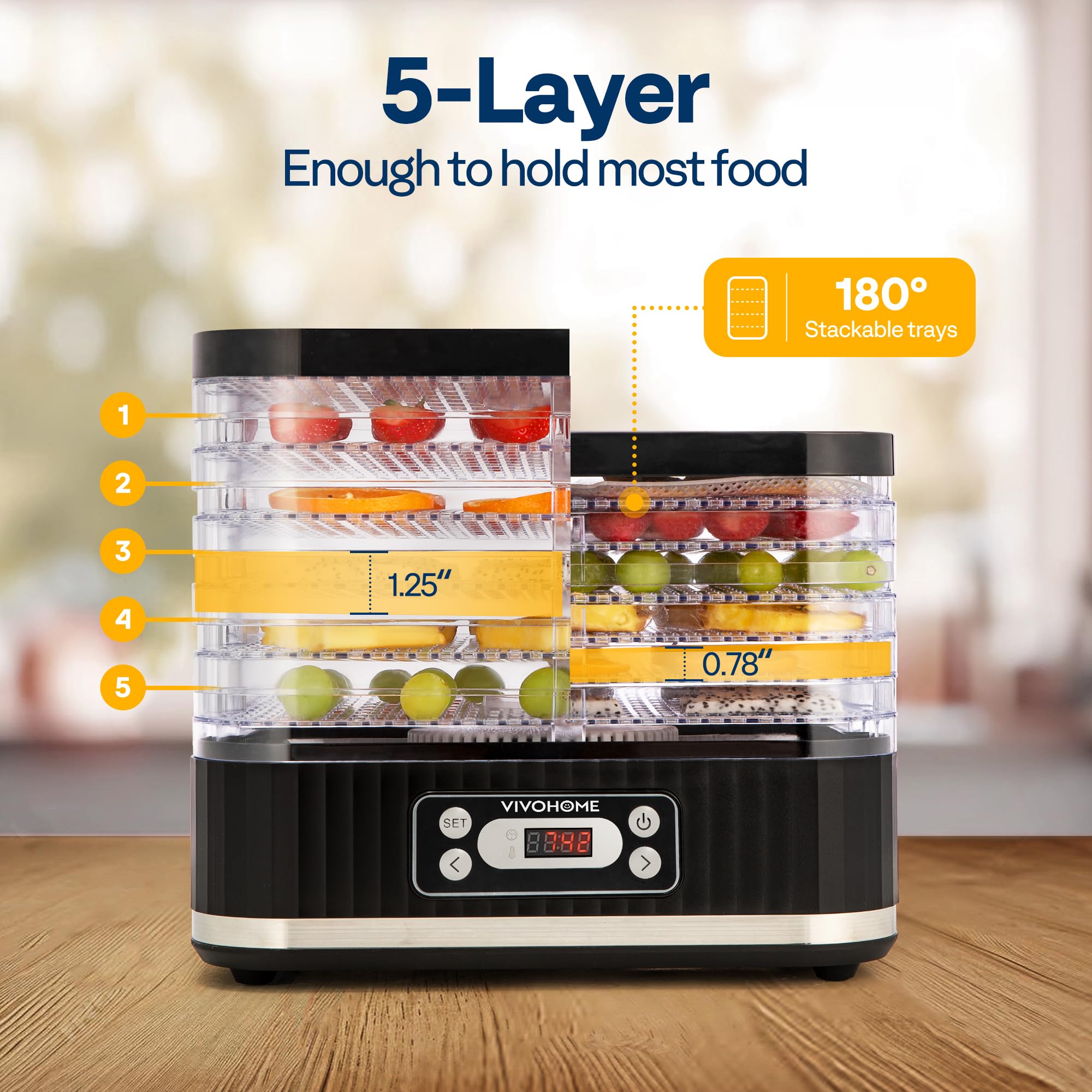 VIVOHOME Dörrautomat mit 8 Einlegefächern 400W BPA frei Dörrgerät mit Temperaturregler von 35°C bis 70°C inkl.72H Timer und Rezept für Fleisch,Obst,Haustier-Leckereieneo