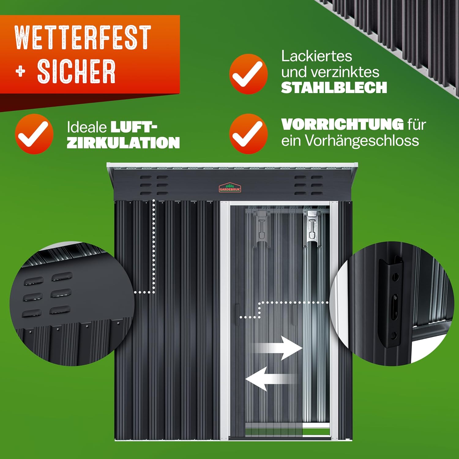 GARDEBRUK® Metall Geräteschuppen 185x165x90cm