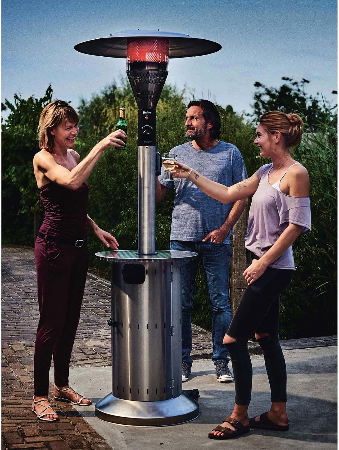 Enders Terrassenheizer Gas COMMERCIAL, Gas-Heizstrahler 55006, Heizpilz mit stufenloser Regulierung, Turbo-Brenner, höhenverstellbar, Transporträder, Umkippsicherung, Silver