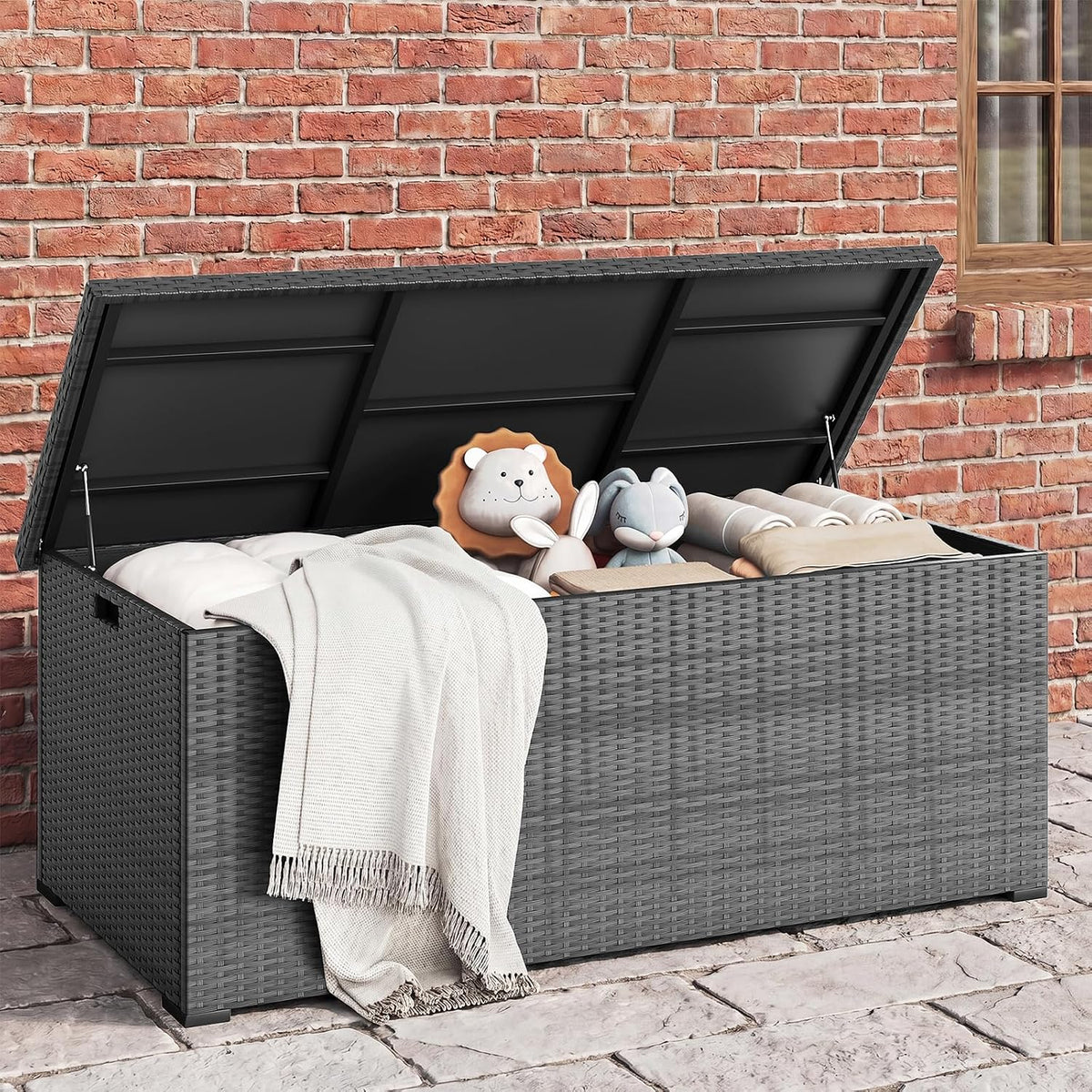 UDPATIO Gartenbox Wasserdicht 870L, Aufbewahrungsbox Garten XXXL, Auflagenbox Wetterfest, Kissenbox Outdoor mit Deckel, Gasdruckfedern, ideal für Garten, Terrasse & Balkon | Grau