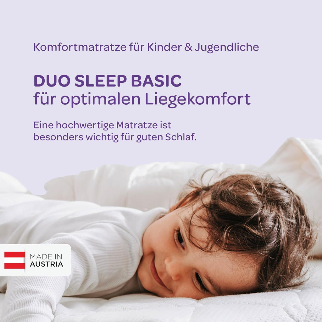Träumeland Kindermatratze 90x200 cm | Duo Sleep Basic Jugendmatratze - Optimale Härtegrad H1/H2- Oeko-TEX Zertifiziert & allergikerfreundlich Dank waschbarem Bezug (90 x 200 x 12 cm hoch)