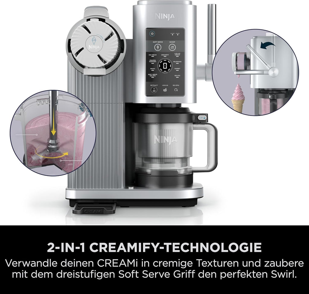 Ninja CREAMi Scoop & Swirl Eismaschine mit 2 Behältern Platinsilber NC701EU