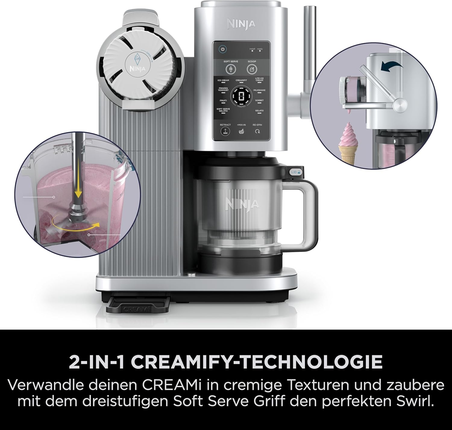 Ninja CREAMi Scoop & Swirl Eismaschine mit 2 Behältern Platinsilber NC701EU